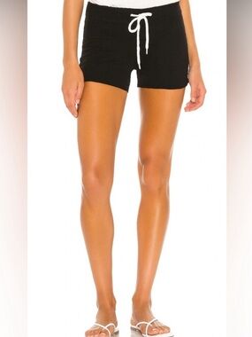 Monrow Textured Tri-Blend Vintage Black Shorts Drawstring Sweatshort Size Small